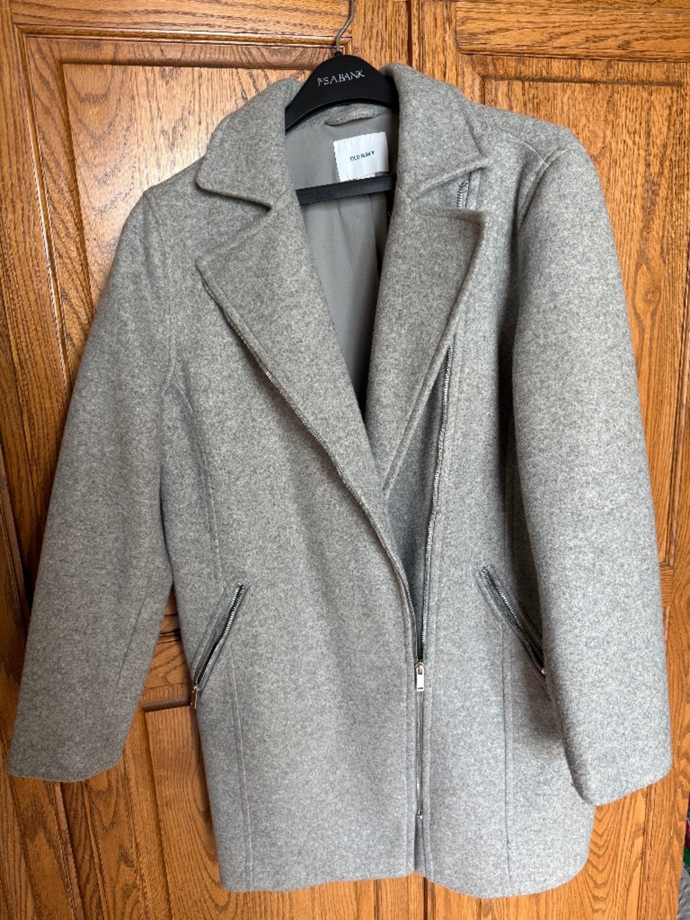 Old Navy Winter Moto style coat, Grey with silver zipper, Size L